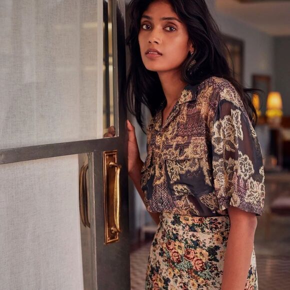 Hemant & Nandita Noor Chiffon Lurex Shirt - Picture 1 of 6